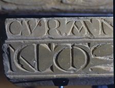 Inscription of an impost sculptural relief, marble, c. 1160-1165, by the Master of Cabestany,…