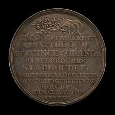 Inscription: William IV, Prince of Orange, Elected Stadtholder [obverse], 1747. Creator: Johann Christian Marmé