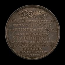 Inscription: William IV, Prince of Orange, Elected Stadtholder [obverse], 1747. Creator: Johann Christian Marmé