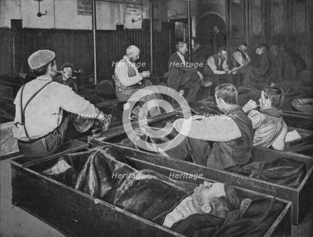 Inside Medland Hall homeless shelter, Ratcliff, London, c1900 (1901). Artist: Unknown.