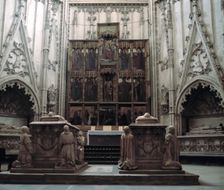 Inside of the Chapel of Santiago or Luna, at the Cathedral of Toledo, detail of the tombs of Don …