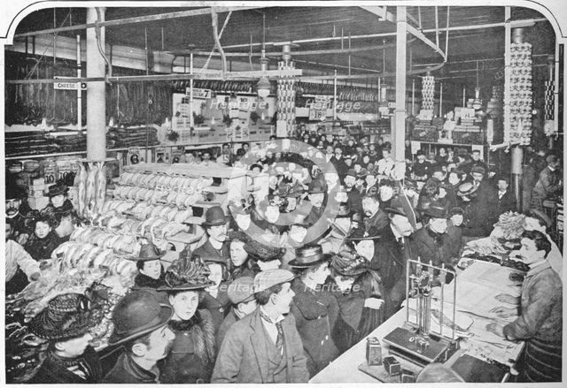 Inside a big provision stores, Hammersmith, London, 1901 (1903). Artist: Unknown.