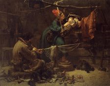 Inside a fisherman's cottage in Lapland, 1857. Creator: Johan Fredrik Hockert