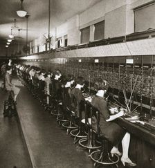 Inside a New York telephone exchange, USA, early 1930s. Creator: Unknown
