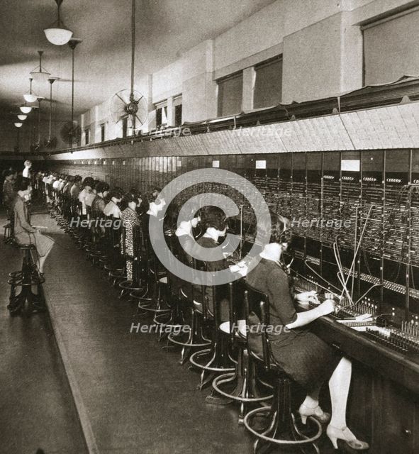 Inside a New York telephone exchange, USA, early 1930s.  Creator: Unknown.