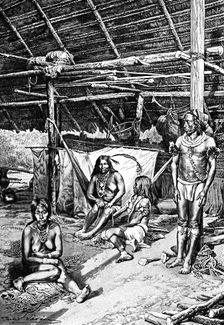 Inside a Ticuna hut, South Ameriica, 1895
