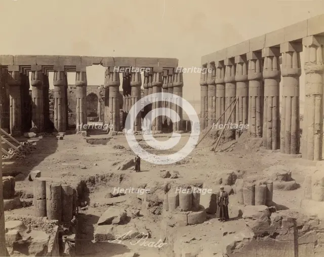Inside First Court, Temple of Luxor, Looking South. Luxor, East Bank., between 1860 and 1903. Creator: Antonio Beato.