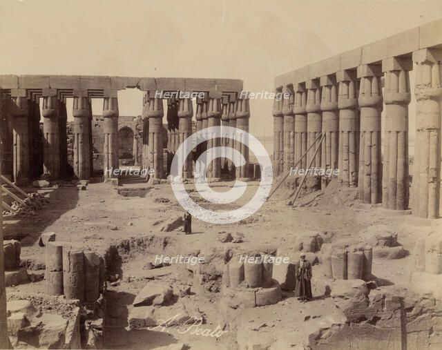 Inside First Court, Temple of Luxor, Looking South. Luxor, East Bank., between 1860 and 1903. Creator: Antonio Beato.