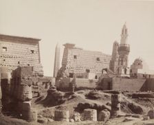 Inside First Court with Mosque of Abu Haggag, Temple of Luxor, Looking North., 19th century. Creator: Anon
