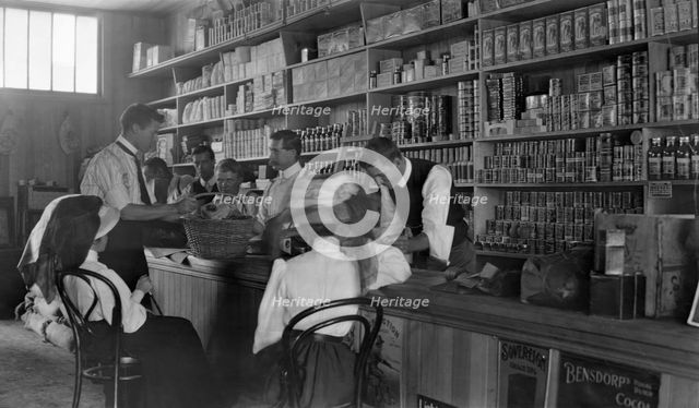 Inside grocery shop possibly Kelvin Grove/Red Hill Queensland, 1905. Creator: Robert Augustus Henry L'Estrange.