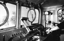 Inside the cab of an electric locomotive, 1950
