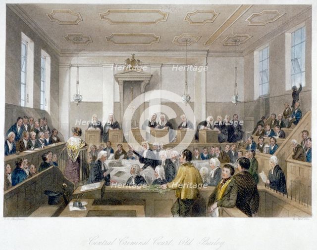 Inside the Central Criminal Court, Old Bailey, with a court in session, City of London, 1840. Artist: Harden Sidney Melville       