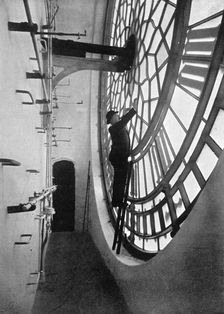 Inside the clock face of Big Ben, Palace of Westminster, London, c1905