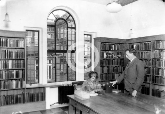 Inside the Joseph Rowntree library, York, Yorkshire, 1928. Artist: Unknown