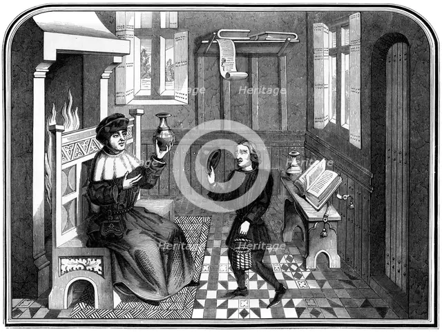 Inside the physicians house, 15th century (1849).Artist: A Bisson
