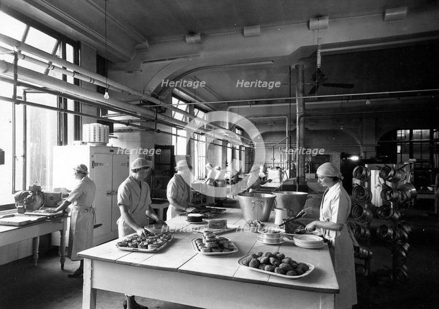 Inside the staff kitchens of the Rowntree dining block, York, Yorkshire, 1937. Artist: Unknown