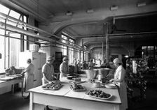Inside the staff kitchens of the Rowntree dining block, York, Yorkshire, 1937