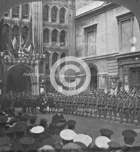 Inspecting the Guard of Honour at the Guildhall, London, World War I, c1914-c1916. Artist: Realistic Travels Publishers