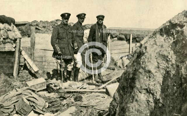 'Inspecting One of the German Trenches after its Capture', First World War, 1917, (c1920). Creator: Unknown.
