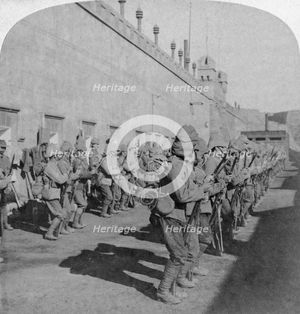 Inspection of the Cheshire Regiment in the fort at Johannesburg, Boer War, South Africa, 1901. Artist: Underwood & Underwood