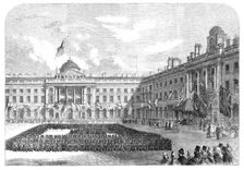 Inspection of Civil Service Volunteers by the Prince of Wales...Quadrangle of Somerset House, 1864. Creator: Unknown