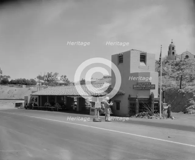 Inspection station on the California-Arizona state line, Yuma, Arizona, 1937. Creator: Dorothea Lange.