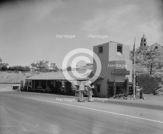 Inspection station on the California-Arizona state line, Yuma, Arizona, 1937. Creator: Dorothea Lange.