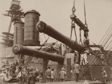 Installation of a gun in the Japanese battleship Hyuga at the Mitsubishi Nagasaki Shipyard, 1917-18. Creator: Anonymous