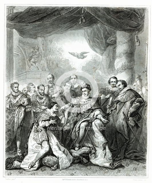 Institution of the Order of the Holy Spirit on January 1, 1579 by King Henry III, engraving from …