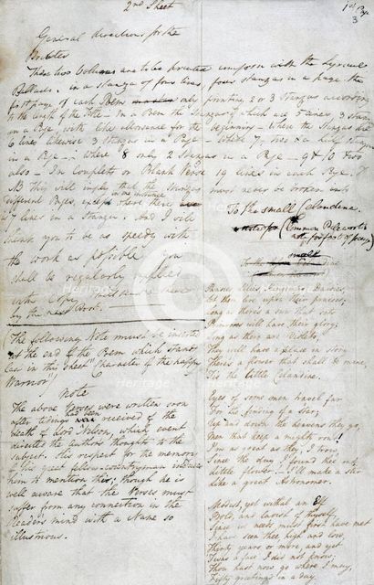Instructions for the printing of William Wordsworth's poems, 1807.  Creator: William Wordsworth.