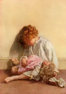 Instructing her dolly in the art of going off nicely to by-byes 1914. Creator: Millicent Etheldreda Gray