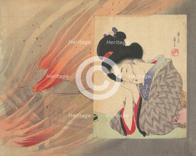 Insurance girl' (hoken musume), illustration from Bugei Kurabu (Literary Club). Creator: Tomioka Eisen.