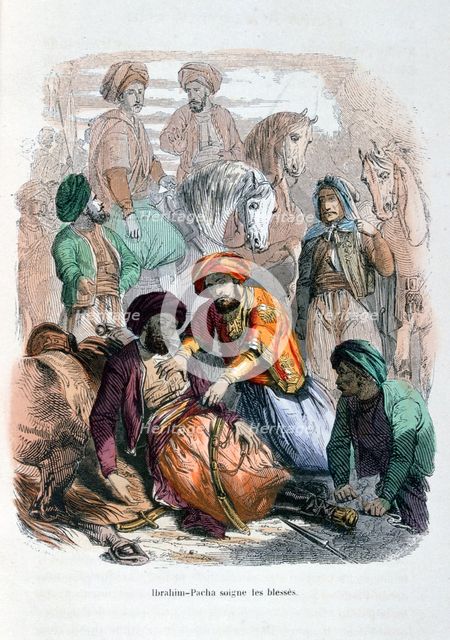'Ibrahim Pasha Looking after the Wounded', 1847. Artist: Etherington