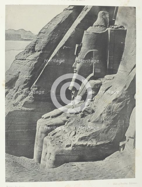 Ibsamboul, Colosse Oriental Du Spéos De Phrè, Vu De Profil; Nubie, 1849/51, printed 1852. Creator: Maxime du Camp.