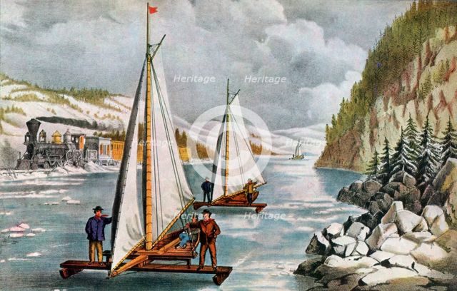 Ice Boat Race on the Hudson River, 19th century.Artist: Currier and Ives
