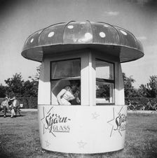 Ice cream stall shaped like a toadstool, Landskrona, Sweden, 1950