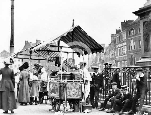 Ice cream sellers, Market Place, Nottingham, Nottinghamshire, c1910. Artist: Unknown