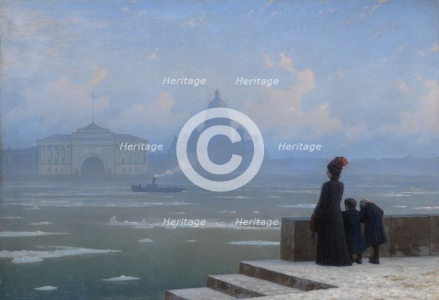 Ice drifting on the Neva River in St Petersburg, 1890s. Artist: Kalmykov, Grigory Odisseyevich (1873-1942)