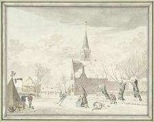 Ice entertainment in the village of Kortenhoef, 1776. Creator: Cornelis van Noorde