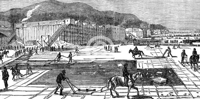 Ice gathering on the Hudson River near New York, USA, 1875. Artist: Unknown