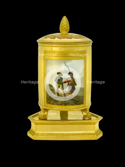 Ice pail depicting a Highlander and a Spanish militiaman, 1817-1819. Artist: Unknown.