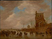 Ice pleasures in front of a bridge tower, 1655. Artist: Goyen, Jan Josefsz, van (1596-1656)