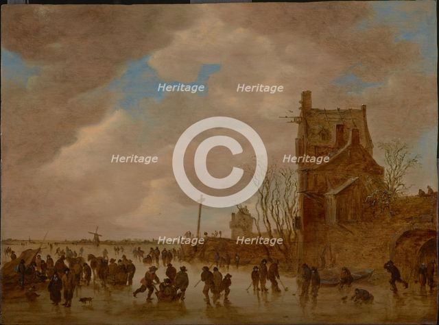 Ice pleasures in front of a bridge tower, 1655. Artist: Goyen, Jan Josefsz, van (1596-1656)