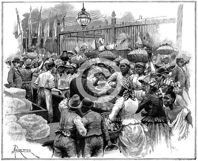 Ice stall in the market, Georgetown, Demerara, Guyana (British Guiana), 1888. Artist: Amedee Forestier