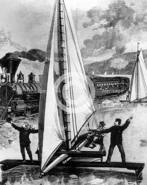 Ice sailing on the Hudson River, USA, 1871. Artist: Unknown