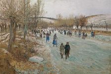 Ice skaters on the Thaya near Lundenburg, 1893. Creator: Theodor von Hormann