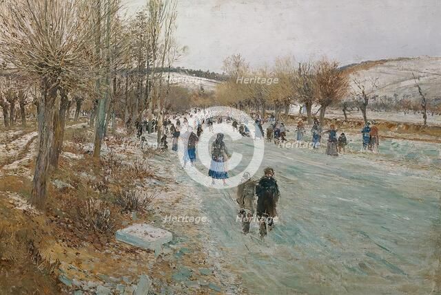 Ice skaters on the Thaya near Lundenburg, 1893. Creator: Theodor von Hormann.