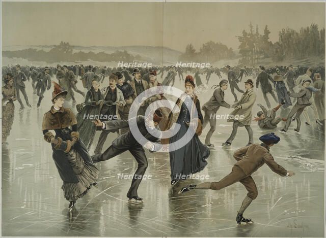 Ice skating, c.1880. Creator: Sandham, Henry (1842-1910).