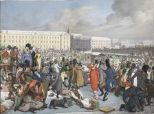 Ice skating in the frozen harbor of the Wiener Neustadt Canal, 1805. Creator: Opiz, Georg Emanuel (1775-1841)
