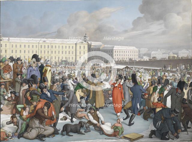 Ice skating in the frozen harbor of the Wiener Neustadt Canal, 1805. Creator: Opiz, Georg Emanuel (1775-1841).